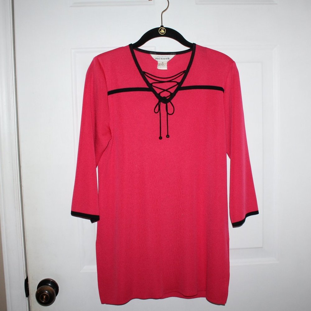 Exclusively Misook fine knit tunic top Pink S